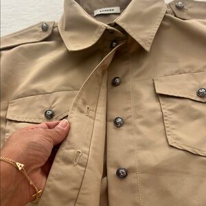 Sandro Tan Cropped‎ Button-Up Shirt
